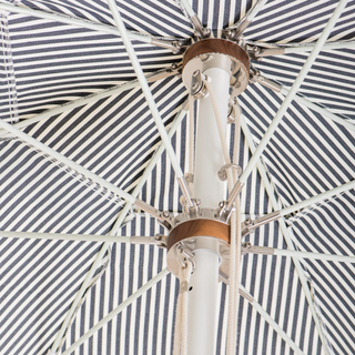 Patio Umbrella - Lauren's Navy Stripe + Clamshell Base