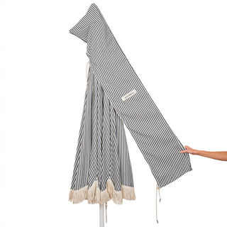 Patio Umbrella - Lauren's Navy Stripe + Clamshell Base