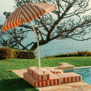 Market Umbrella - Bistro Dusty Pink Stripe + Clamshell Base