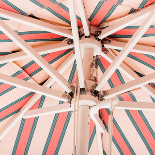 Market Umbrella - Bistro Dusty Pink Stripe + Clamshell Base