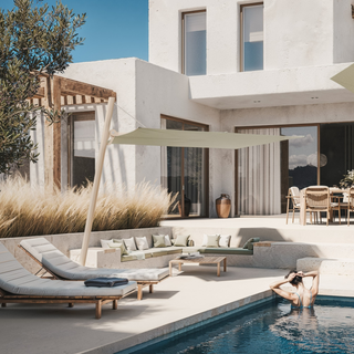 Spectra 300 Limestone/Almond Umbrella + Mobile Base