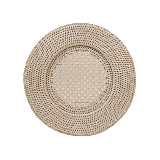 Rattan Round Plate Charger in White Natural