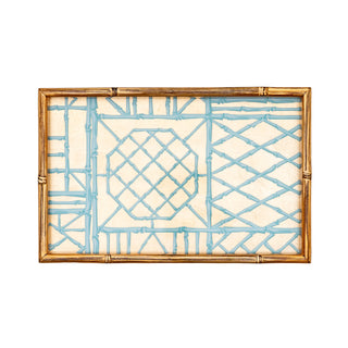 Bamboo Screen Gold/Robins Egg Bamboo Edge Lacquer Vanity Tray