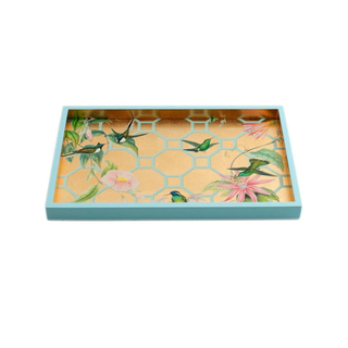 Hummingbird Trellis Lacquer Vanity Tray in Gold