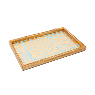 Bamboo Screen Gold/Robins Egg Bamboo Edge Lacquer Vanity Tray