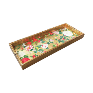 Christmas Chinoiserie Gold Bamboo Edge Lacquer Bar Tray