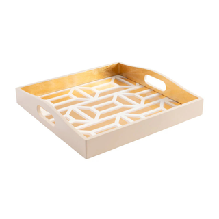 White/Gold Garden Lacquer Square Tray