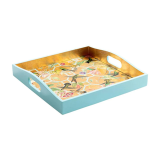 Gold Hummingbird Lacquer Square Tray