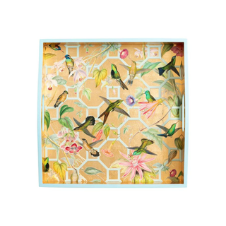 Gold Hummingbird Lacquer Square Tray