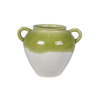 Green Drip Effect Round Vase with Handles