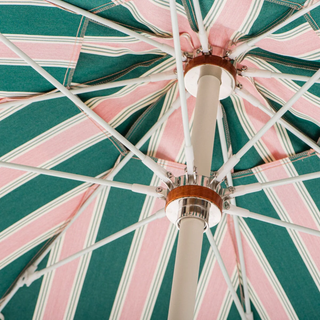 Beach Club Umbrella - Bistro Green Stripe + Clamshell Base