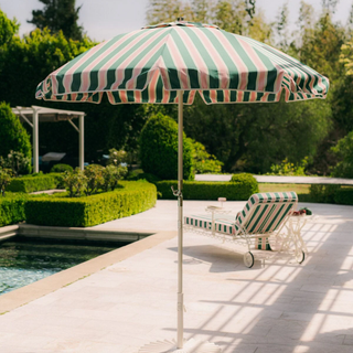 Beach Club Umbrella - Bistro Green Stripe + Clamshell Base