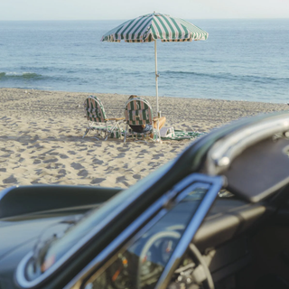 Beach Club Umbrella - Bistro Green Stripe + Clamshell Base
