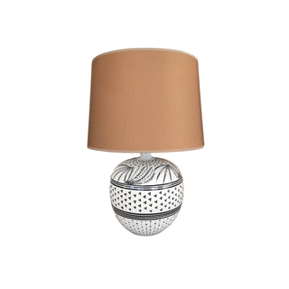 Handpainted Plump Tulip Table Lamp White/Ochre