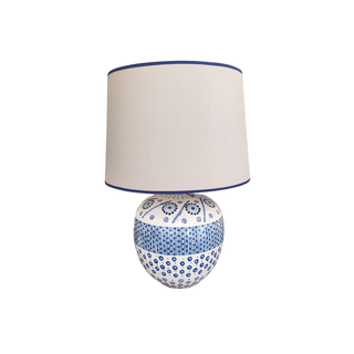 Handpainted Plump Tulip Table Lamp Blue/Linen