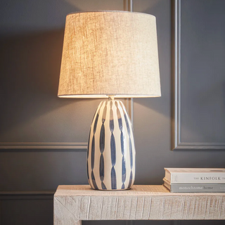 Indigo and Cream Hand Painted Table Lamp