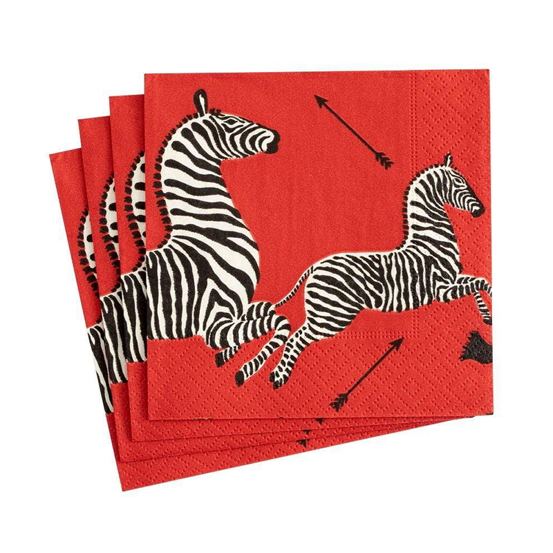 Zebras Paper Cocktail Napkins in Red 20pcs