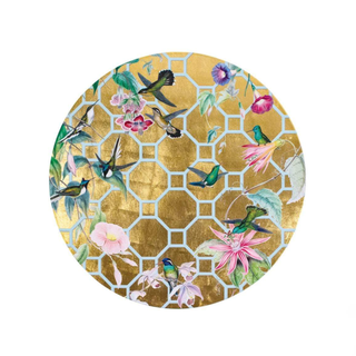 Hummingbird Trellis Round Lacquer Placemat in Gold