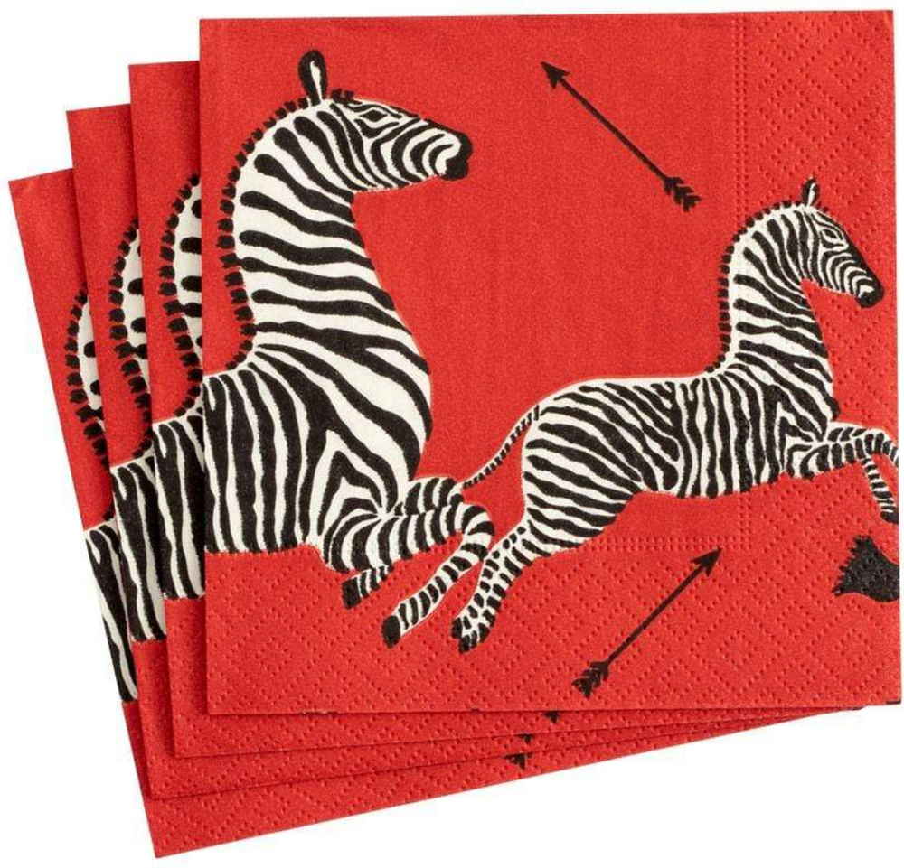 
                  
                    Load image into Gallery viewer, Zebras Paper Cocktail Napkins in Red 20pcs
                  
                