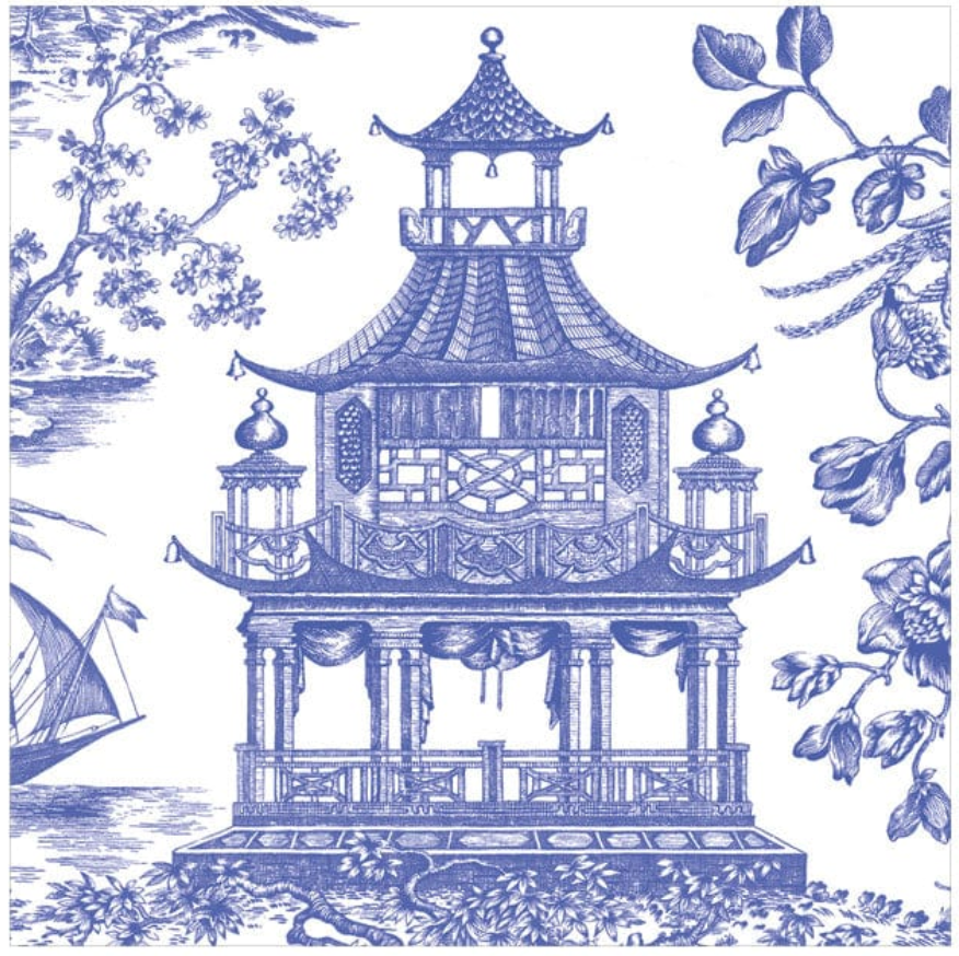 Chinoiserie Toile Pagoda Paper Cocktail Napkins in Blue 20pcs