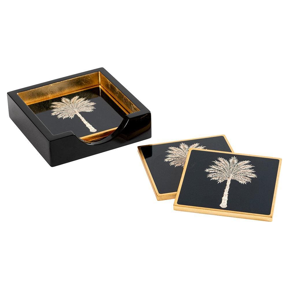 
                  
                    Load image into Gallery viewer, Grand Palms Square Lacquer Coaster in Holder Set of 4
                  
                