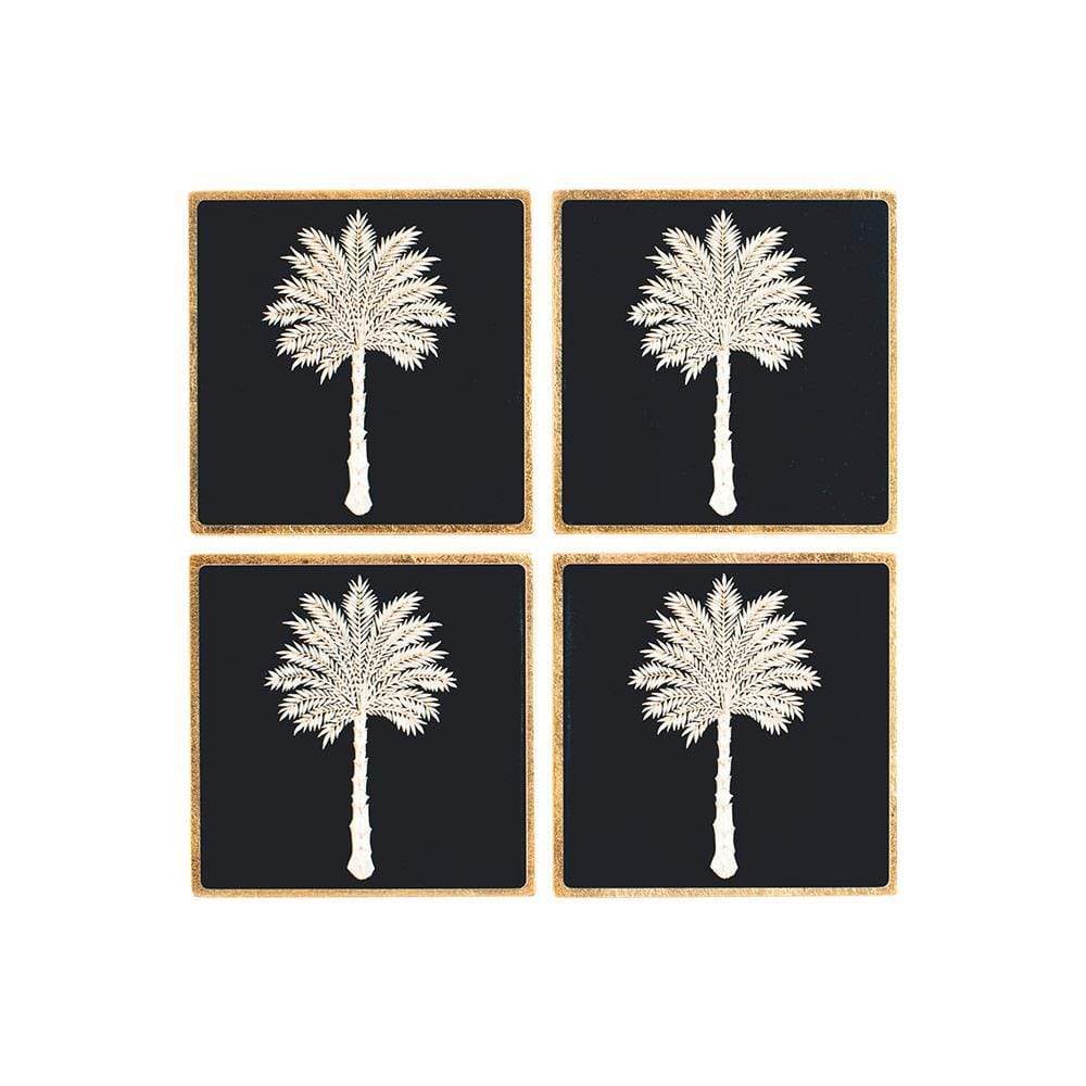 Grand Palms Square Lacquer Coaster in Holder Set of 4