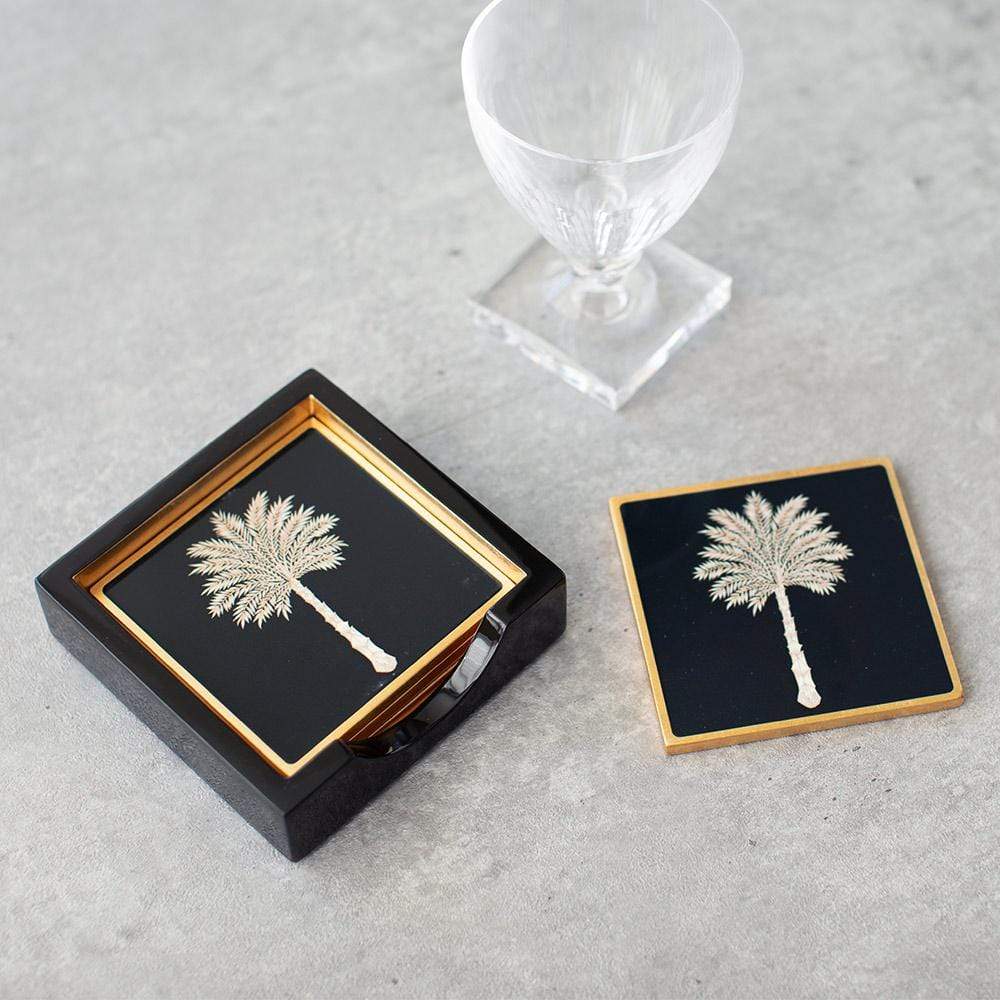 
                  
                    Load image into Gallery viewer, Grand Palms Square Lacquer Coaster in Holder Set of 4
                  
                