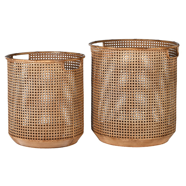 Set of 2 Rattan Effect Metal Baskets