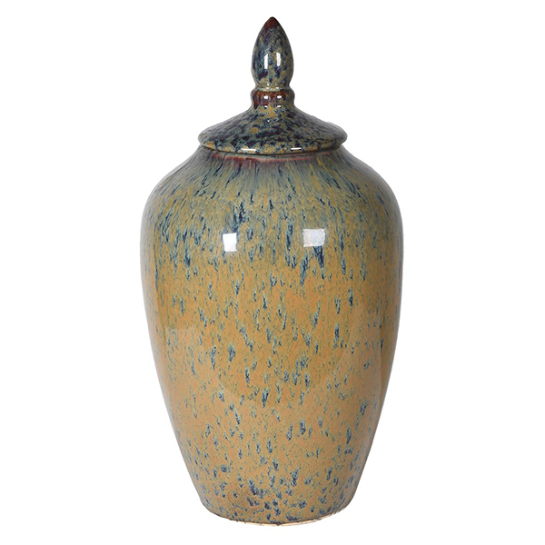 Large Green and Mustard Gradient Speckled Jar