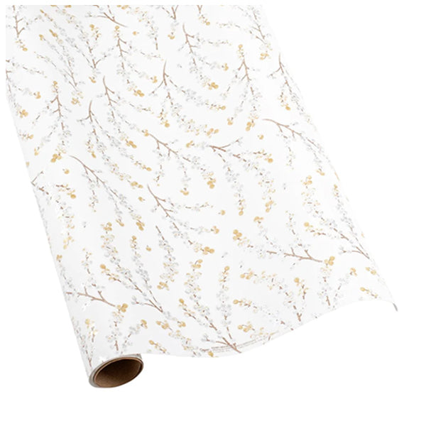 Berry Branches Gift Wrapping Paper in White & Silver