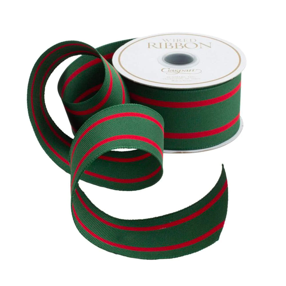 Green With Red Stripes Wired Ribbon